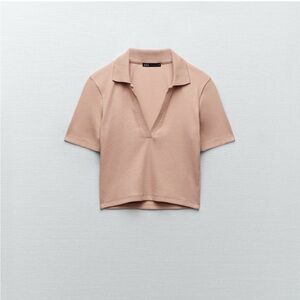 Zara Women's Size Small Pink Collared Polo V-Neck Crop Top